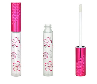 Shantou factory cosmetic packaging tube plastic cylinder clear lip gloss bottle with flowe