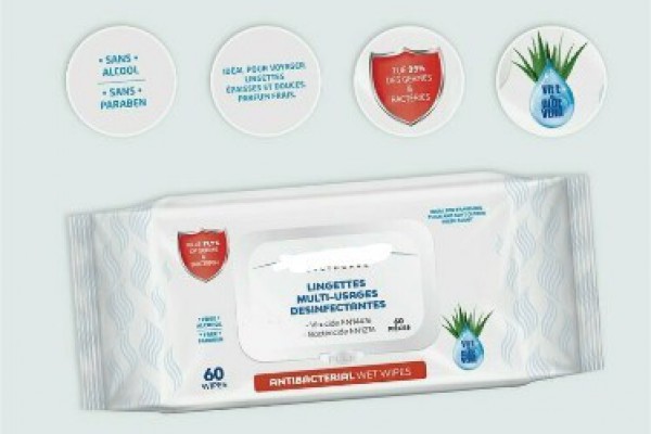 Alcohol-free disinfectant wipes - Virucide EN14476 and Bactericide EN1276 1 sachet of 60 wipes